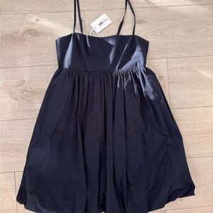 Aritzia Sunday Best Navy Elio Poplin Dress